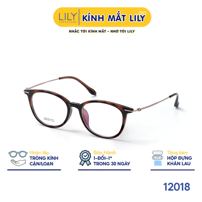 Gọng kính tròn nam nữ LILYEYEWEAR chất liệu nhựa phối càng Titan cao cấp kiểu dáng hiện đại thời trang 12018