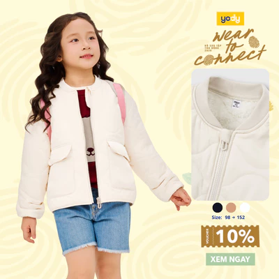 Áo Phao Trẻ em YODY Cổ Bo Chần Sóng Ngang Lót Lông Siêu Ấm, Siêu Nhẹ, Áo Bomer bé TRA KCPJ25F034