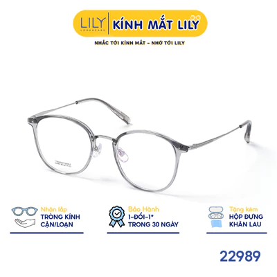 Gọng kính tròn nam nữ LILYEYEWEAR chất liệu nhựa phối càng Titan cao cấp kiểu dáng hiện đại thời trang 22989