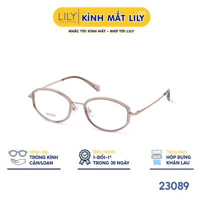 Gọng kính Oval nam nữ LILYEYEWEAR chất liệu nhựa phối càng Titan cao cấp kiểu dáng hiện đại thời trang 23089