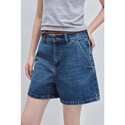 LIBÉ WORKSHOP - Quần jeans ngắn ống suông màu xanh dương 6860