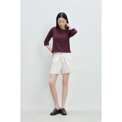 LIBÉ WORKSHOP - Quần jeans ngắn ống rộng lưng dưới rốn màu trắng -7292