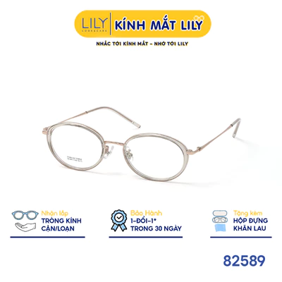 Gọng kính Oval nam nữ LILYEYEWEAR chất liệu nhựa phối càng Titan cao cấp kiểu dáng hiện đại thời trang 82589