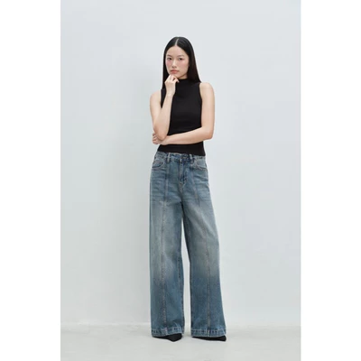 LIBÉ WORKSHOP - Quần jeans ống suông cạp trễ wash xanh dương nhạt 7391