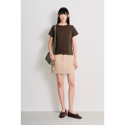 LIBÉ WORKSHOP - Áo thun cotton màu nâu tay ngắn 7616