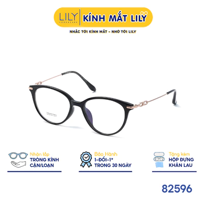 Gọng kính mắt mèo nam nữ LILYEYEWEAR chất liệu nhựa phối càng Titan cao cấp kiểu dáng hiện đại thời trang 82596