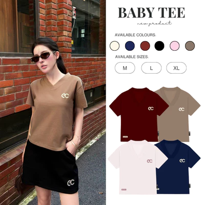 Áo Phông Baby Tee Cổ Tim ECOCHIC B163 Chất Liệu Thun Mỹ Co Giãn 4 Chiều Vừa Vặn Local Brand Chính Hãng