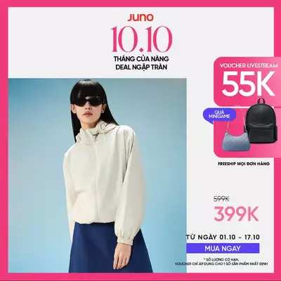 Áo Chống Nắng Nữ JUNO Vải Dù Có Nón Mỏng Nhẹ Thoáng Mát JNKHC020