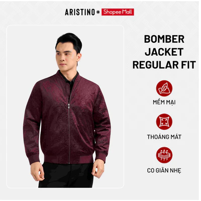 Áo khoác 2 lớp ARISTINO cổ bomber, chất liệu jacquard dập nổi, sang trọng, dày dặn AJK602EDP01