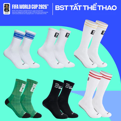[BST WORLD CUP 2026]Tất thể thao Cổ Trung, Cổ Cao Logo World Cup co giãn, thấm hút, nhanh khô