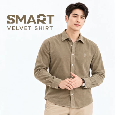 Sơ mi dài tay VELVET SHIRT TORANO nhung tăm regularfit thêu logo ngực trẻ trung, hiện đại GATB301