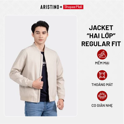 ARISTINO Áo Khoác Gió Nam 2 Lớp Regular Fit AJK032W2 Cản Gió Giữ Ấm Tốt Bo Gấu Co Giãn Mềm Mại Thoáng Khí