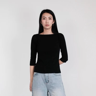 Áo Thun Cổ Thuyền Tay Lỡ Chất Vải Cotton, Áo Thun Ôm Nữ Dài Tay, Áo Kiểu Nữ - KIRI TOP