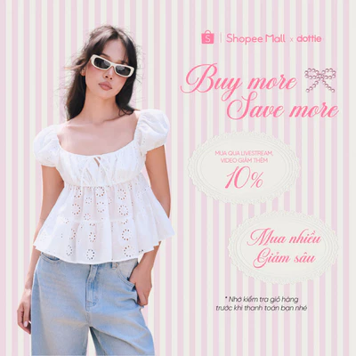 DOTTIE - Áo nhún ngực dáng xoè - Trắng - T1093