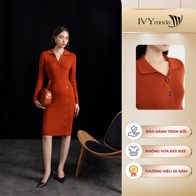 Đầm len lông cừu dáng ôm nữ (giảm 1 size) IVY moda MS 42M7842