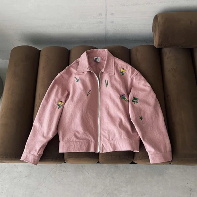 Áo khoác denim không nón YELLOW FLICKER họa tiết thêu unisex
