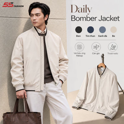 Áo Khoác Bomber Nam 5S FASHION Daily Jacket Vải Hiệu Ứng Cao Cấp, Bo Phối Thời Trang M0AKB26005