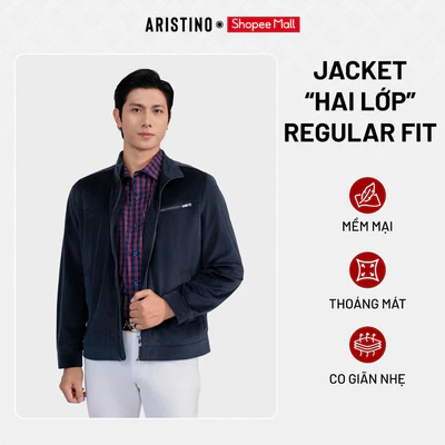 Áo Khoác Nhung Bomber Nam Hai Lớp  Họa tiết đan lát Aristino Regular Fit AJK028BS0