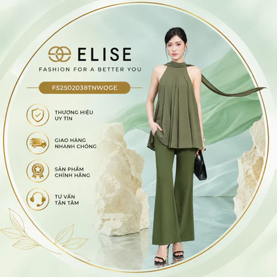 Quần Loe Xanh Rêu Nữ Elise Cơi Túi Sau Thiết Kế Cạp Cao Tôn Dáng Kéo Dài Chân Thanh Lịch Công Sở Dạo Phố FS2504195BPWODG