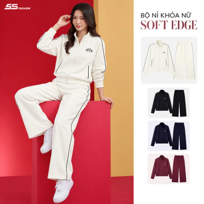 Bộ Nỉ Khóa Nữ 5S FASHION SOFT EDGE Phối Line Phom Regular Ống Suông Năng Động WBNK26018