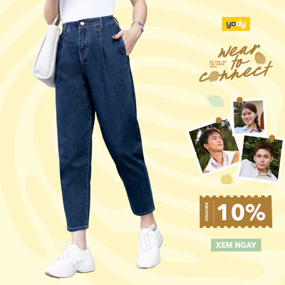 Quần jean nữ Yody dáng baggy thoải mái, quần bò co giãn, cạp cao chuẩn trend TRA- WCJE26A002