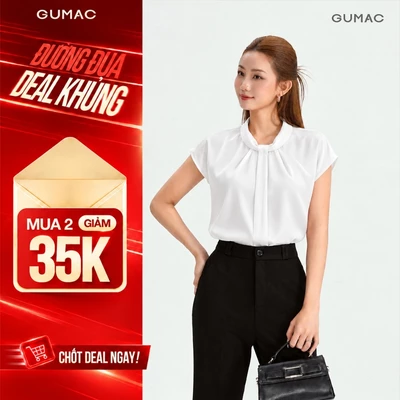 Áo Sơ Mi Nữ GUMAC Form Suông Tay Liền Cổ Tròn Bẻ Xếp Ly Giữa Thân Trước Cách Điệu Thanh Lịch LAG09044