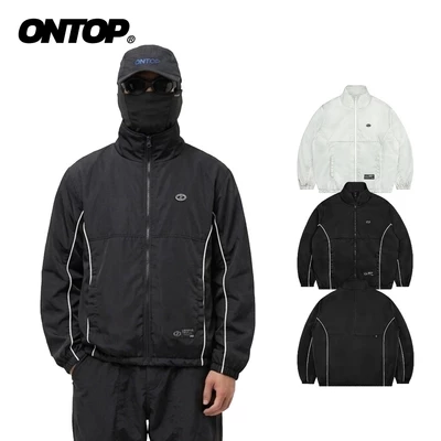Áo khoác gió phối viền 2 lớp nam nữ ONTOP chống nắng, cổ trụ màu đen, xám trắng Wind Track Jacket | O-AK5