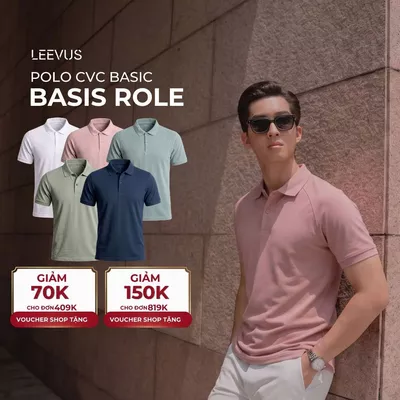 Áo Polo nam BASIS màu mới, vải CVC cá sấu 4 chiều dày dặn, co giãn Leevus APL37