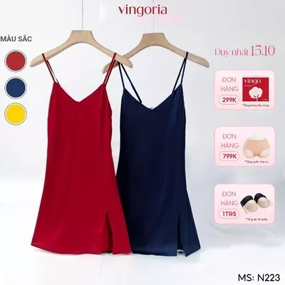 Váy ngủ 2 dây lụa mặc nhà VINGO/VINGORIA thu đông N223