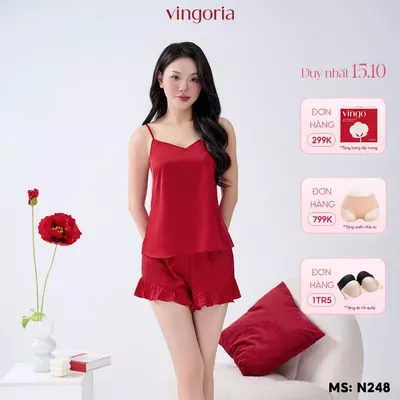 Bộ ngủ 2 dây lụa mặc nhà VINGO/VINGORIA thu đông N248
