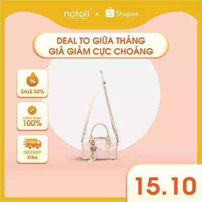Túi đeo chéo da NATOLI, túi trống mini da chống nước nhiều ngăn thời trang BST Trendy Bowling Bag T37