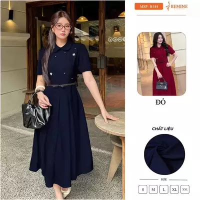 Đầm thiết kế BEMINE cổ sen đính đá tùng xếp ly phù hợp đi tiệc-B144