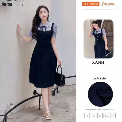 Đầm thiết kế phối cổ sơ mi tùng xếp ly BEMINE MT8934