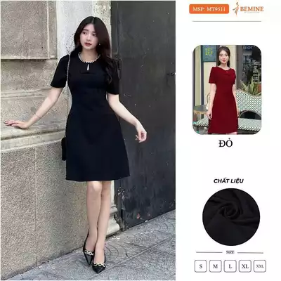 Đầm thiết kế BEMINE cổ tròn viền ngọc dáng chữ A phù hợp đi chơi, đi dạo phố-MT9511