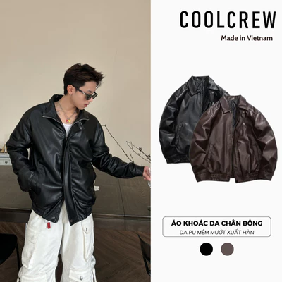 Áo Khoác Da Chần Bông 𝐂𝐎𝐎𝐋𝐂𝐑𝐄𝐖 Unisex Cổ Bẻ Khóa Kéo Phong Cách Retro Đường Phố 02 AKD018