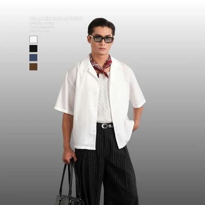 Áo Sơ Mi Nam B Brown Ngắn Tay Trơn Basic Relaxed Cuban Shirts  - Form Rộng, Dùng Hàng Ngày