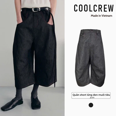 Quần short lửng đen muối tiêu Chỉ Đỏ 𝐂𝐎𝐎𝐋𝐂𝐑𝐄𝐖 ống rộng unisex fashion QTL022
