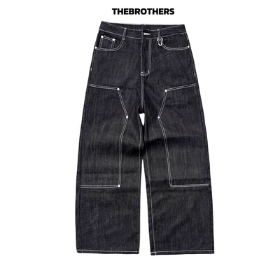 Quần Jean Raw Denim Doubleknee Pants form baggy ống rộng phủ giày THEBROTHERS-chất liệu raw denim 13oz dày dặn