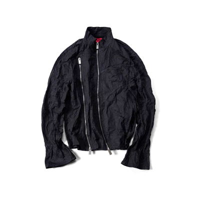 Áo gió nhăn "WRINKLE JACKET" màu đen form cropped