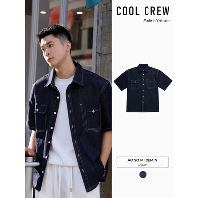 Áo Sơ Mi Denim Cộc Tay 𝐂𝐎𝐎𝐋𝐂𝐑𝐄𝐖 Áo Sơ Mi Form Rộng Kiểu Dáng Basic, Thời Trang Phong Cách Hàn Quốc AMN044