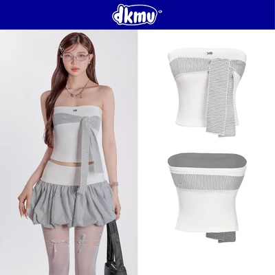 Áo ống nữ kiểu phối nơ sọc nhí DKMV dáng ôm croptop thiết kế logo Cá đáng yêu Jimin | K-SET10-T