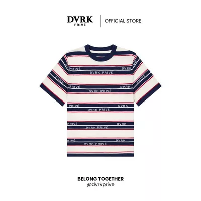 Áo Thun Tay Ngắn Cổ Tròn Dệt Kim Form Oversized Họa Tiết Sọc Ngang Màu Xanh Navy-DVRK-25PF