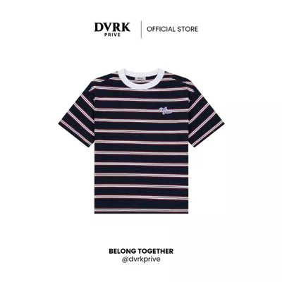 Áo Thun Tay Ngắn Form Oversized Họa Tiết Sọc Ngang Màu Xanh Navy-DVRK-25PF