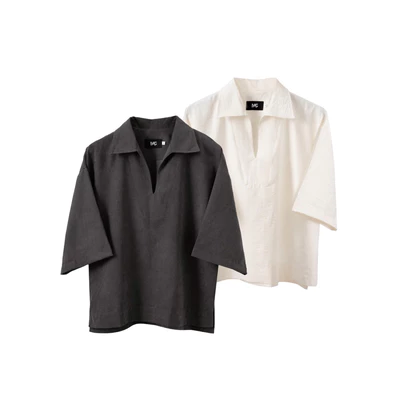 MAHU - ÁO POLO OVERSIZE CỔ V TAY LỬNG