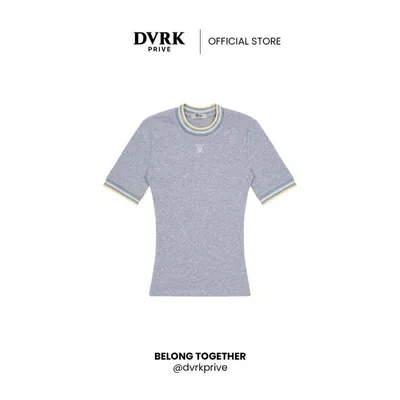Áo Thun Tăm Tay Ngắn Cổ Sọc Form Ôm Body Màu Xám-DVRK-25R