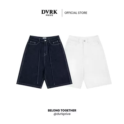 Quần Shorts Jeans Ống Rộng Màu Trắng Thêu Logo Privé-DVRK-25R