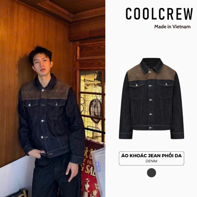 Áo Khoác Jean Phối Da Lộn 𝐂𝐎𝐎𝐋𝐂𝐑𝐄𝐖 Denim Nam Nữ Unisex Form Rộng Vintage Phong Cách Cá Tính AKD080