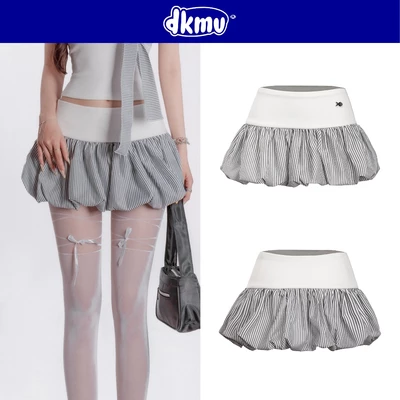 Chân váy bí phồng ngắn phối sọc nhí DKMV lưng thấp chất liệu thun ôm eo thiết kế logo inox Cá Jimin Skirt | K-SET10-V