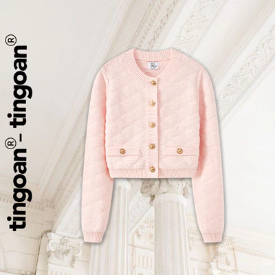 TINGOAN® - Áo len xù hồng cardigan cổ tròn vân quả trám nổi dài tay RACHEL TOP/PK