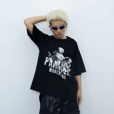 Áo thun form rộng Paradox tay lỡ - Unisex - In hình - LITTLE ANGELS - Màu đen